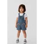Overdo Kız Çocuk Çiçek Nakışlı Denim Şort Salopet - Tulum - Mavi - 2 Yaş