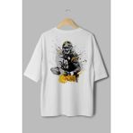 Overoz 79 Amerikan Futbolu Sırt Baskılı Yarı Oversize Siyah T-Shirt 1187 - Beyaz - XL