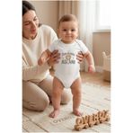 Overoz Amcasının Aslanı Yazılı Bebek Zıbın Erkek Bebek Body Çıtçıtlı Beyaz Kısa Kollu Badi Tulum Bebek Hediyelik 5683-39