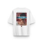 Overoz Beyaz Oversize Distant Sürreal Sırt Baskılı Oversize Yazılı Unisex Tişört 1348, L