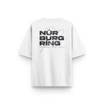 Overoz Beyaz Oversize Tshirt Nürburgring Sırt Baskılı T-shirt Oversize Yazılı Unisex Tişört 1206, M