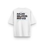 Overoz Beyaz Oversize Tshirt Nürburgring Sırt Baskılı T-shirt Oversize Yazılı Unisex Tişört 1206, XL
