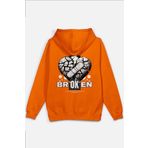 Overoz Broken Heart Kırık Kalp Sırt Baskılı Kapüşonlu Oversize Sweatshirt Turuncu Hoodie H1224, XL