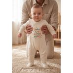 Overoz Erkek / Kız Bebek Patikli Tulum Baba Daddy Süper Hero Baskılı Çıtçıtlı Ekru Zıbın Tulum 5353