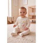 Overoz Erkek / Kız Bebek Patikli Tulum Fil Baskılı Çıtçıtlı Ekru Zıbın Tulum 5436