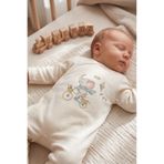 Overoz Erkek / Kız Bebek Patikli Tulum Fil Baskılı Çıtçıtlı Ekru Zıbın Tulum 5951