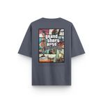 Overoz Gta San Andreas Sırt Baskılı Yarı Oversize Füme T-shirt 1364