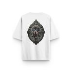 OverOz Guardian Dog Rottweiler Köpek Sırt Baskılı Yarı Oversize Tshirt, M, T1402, Beyaz, Unisex Yetişkin