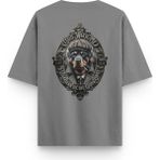 Overoz Guardian Dog Rottweiler Köpek Sırt Baskılı Yarı Oversize Unisex Gri Tshirt 1402