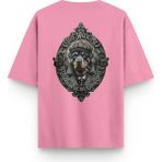 Overoz Guardian Dog Rottweiler Köpek Sırt Baskılı Yarı Oversize Unisex Pembe Tshirt 1402 - 2XL