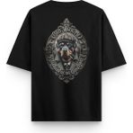 Overoz Guardian Dog Rottweiler Köpek Sırt Baskılı Yarı Oversize Unisex Siyah Tshirt 1402 - XL