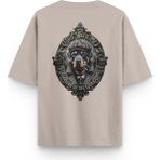 Overoz Guardian Dog Rottweiler Köpek Sırt Baskılı Yarı Oversize Unisex Taş Rengi Tshirt 1402 - 2XL