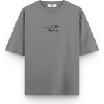 Overoz Klasik Araba Ford Mustang Baskılı Yarı Oversize Unisex T-Shirt 1184 - Gri - 2XL
