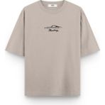Overoz Klasik Araba Ford Mustang Baskılı Yarı Oversize Unisex T-Shirt 1184 - Taş - 2XL