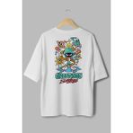 Overoz Marvin Martien Loooney Tunes Sırt Baskılı Yarı Oversize Beyaz T-Shirt 1153