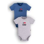 Overoz Organik %100 Pamuk I Love Mom Dad Anne Baba Baskılı 2'li Bebek Body Çıtçıtlı Badi Ikili 5213-5214-M