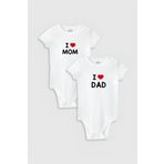 Overoz Organik %100 Pamuk I Love Mom & Dad Anne Baba Baskılı 2'li Bebek Body Çıtçıtlı Badi Ikili 5213-5214