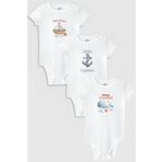 Overoz Organik %100 Pamuk Kaptan 3'lü Bebek Body Set Beyaz Bebek Badi Çıtçıtlı Zıbın Üçlü 5793-5794-5795