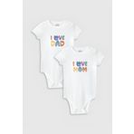 Overoz Organik %100 Pamuk Love Mom & Dad Anne Baba 2'li Bebek Body Set Çıtçıtlı Badi Zıbın Ikili 5191-5192
