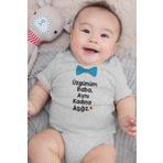 Overoz Organik Pamuk Üzgünüm Baba Aynı Kadına Aşığız Yazılı Gri Bebek Body Badi Çıtçıtlı Zıbın 5047-G, 9-12 Ay