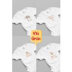 Overoz Organik%100 Pamuk 4'lü Bohem Bebek Body Set Badi Çıtçıtlı Zıbın Dörtlü 5663-5664-5665-5666, 3-6 AY