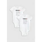 Overoz Organik%100 Pamuk Anne Baba Baskılı 2'li Bebek Body Set Beyaz Çıtçıtlı Badi Zıbın Ikili 5117-5118, 12-18 AY