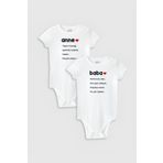 Overoz Organik%100 Pamuk Anne Baba Baskılı 2'li Bebek Body Set Beyaz Çıtçıtlı Badi Zıbın Ikili 5117-5118, Yeni Doğan