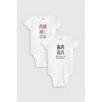 Overoz Organik%100 Pamuk Anne Baba Baskılı 2'li Bebek Body Set Beyaz Çıtçıtlı Badi Zıbın Ikili 5179-5180, 0-3 AY