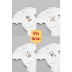 Overoz Organik%100 Pamuk Araba Desenli 4'lü Bebek Body Set Badi Çıtçıtlı Zıbın Dörtlü 5668-5669-5670-5671, 0-3 AY