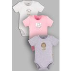 Overoz Organik%100 Pamuk Aslan 3'lü Bebek Body Set Bebek Badi Çıtçıtlı Zıbın Üçlü 5805-5806-5807-P, 6-9 AY