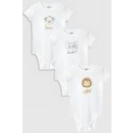 Overoz Organik%100 Pamuk Aslan 3'lü Bebek Body Set Beyaz Bebek Badi Çıtçıtlı Zıbın Üçlü 5805-5806-5807, 18-24 AY