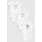 Overoz Organik%100 Pamuk Aslan 3'lü Bebek Body Set Beyaz Bebek Badi Çıtçıtlı Zıbın Üçlü 5805-5806-5807, 3-6 AY
