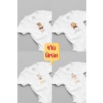 Overoz Organik%100 Pamuk Aslan 4'lü Bebek Body Set Badi Çıtçıtlı Zıbın Dörtlü 5647-5648-5649-5654, Yeni Doğan