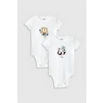 Overoz Organik%100 Pamuk Aslan Panda Baskılı 2'li Bebek Body Set Çıtçıtlı Badi Zıbın Ikili 5322-5323, 24-36 Ay