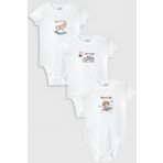 Overoz Organik%100 Pamuk At Araba Uçak 3'lü Bebek Body Set Beyaz Badi Çıtçıtlı Zıbın Üçlü 5790-5791-5792, 18-24 AY