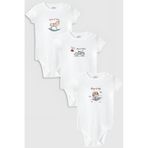 Overoz Organik%100 Pamuk At Araba Uçak 3'lü Bebek Body Set Beyaz Badi Çıtçıtlı Zıbın Üçlü 5790-5791-5792, Yeni Doğan