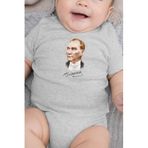 Overoz Organik%100 Pamuk Atatürk Baskılı Bebek Body Badi Çıtçıtlı Zıbın Tulum 5111-G, 6-9 AY