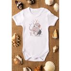 Overoz Organik%100 Pamuk Baba Oğul Fil Baskılı Kısa Kollu Bebek Çıtçıtlı Body Badi Zıbın Tulum 5447, 18-24 AY