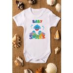 Overoz Organik%100 Pamuk Baby Shark Köpekbalığı Baskılı Bebek Body Çıtçıtlı Kısa Kollu Badi Zıbın 5166, 12-18 AY