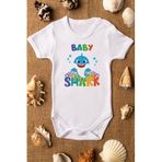 Overoz Organik%100 Pamuk Baby Shark Köpekbalığı Baskılı Bebek Body Çıtçıtlı Kısa Kollu Badi Zıbın 5166, Yeni Doğan
