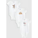 Overoz Organik%100 Pamuk Bambi Baskılı 3'lü Bebek Body Set Beyaz Badi Çıtçıtlı Zıbın Üçlü 5787-5788-5789, 0-3 AY