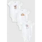 Overoz Organik%100 Pamuk Bambi Baskılı 3'lü Bebek Body Set Beyaz Badi Çıtçıtlı Zıbın Üçlü 5787-5788-5789, 3-6 AY