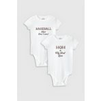 Overoz Organik%100 Pamuk Baseball Anne 2'li Bebek Body Set Beyaz Badi Çıtçıtlı Zıbın Ikili 5796-5797, 18-24 AY