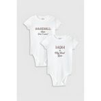 Overoz Organik%100 Pamuk Baseball Anne 2'li Bebek Body Set Beyaz Badi Çıtçıtlı Zıbın Ikili 5796-5797, 6-9 AY