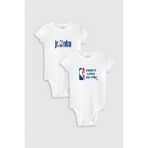 Overoz Organik%100 Pamuk Basketbol Baskılı 2'li Bebek Body Set Beyaz Badi Zıbın Tulum Ikili 5334-5335, 24-36 Ay