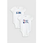 Overoz Organik%100 Pamuk Basketbol Baskılı 2'li Bebek Body Set Beyaz Badi Zıbın Tulum Ikili 5334-5335, 6-9 AY