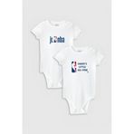 Overoz Organik%100 Pamuk Basketbol Baskılı 2'li Bebek Body Set Beyaz Badi Zıbın Tulum Ikili 5334-5335, 9-12 Ay