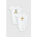 Overoz Organik%100 Pamuk Be Positive Arılar 2'li Bebek Body Set Beyaz Çıtçıtlı Badi Zıbın Ikili 5336-5337, 0-3 AY