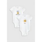 Overoz Organik%100 Pamuk Be Positive Arılar 2'li Bebek Body Set Beyaz Çıtçıtlı Badi Zıbın Ikili 5336-5337, 6-9 AY