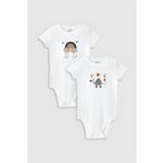 Overoz Organik%100 Pamuk Boho Baby Baskılı 2'li Bebek Body Set Beyaz Badi Çıtçıtlı Zıbın Ikili 5342-5343, 0-3 AY